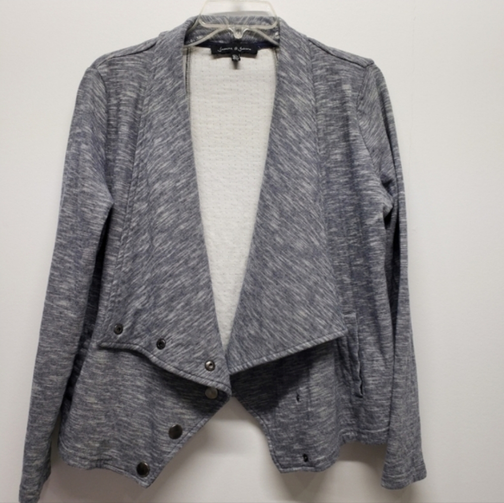 Jasmine and Juliana Moto Jacket Size L Marble Gray Edgy Snap Closure Cardigan